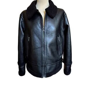Express Faux Leather Shearling Bomber Jacket Womens L Fall Winter